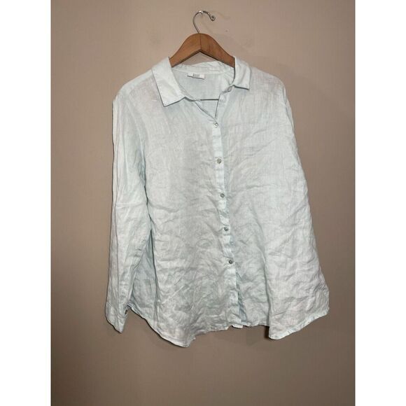 J.Jill Love Linen Tab Sleeve Button Top A- Line Women’s XL Seafoam Green Flaw - Picture 2 of 9